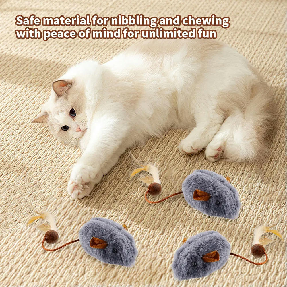6 Piezas de Ratones de Peluche para Gatos, Juguetes Interactivos para Mascotas (Gris)