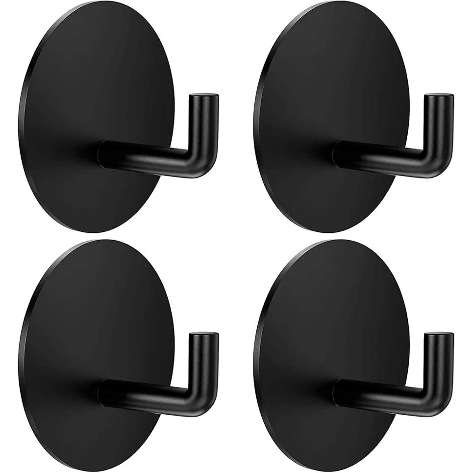 Ganchos autoadhesivos de acero inoxidable, 4 piezas para toallas y llaves, resistentes y fáciles de instalar (Negro)