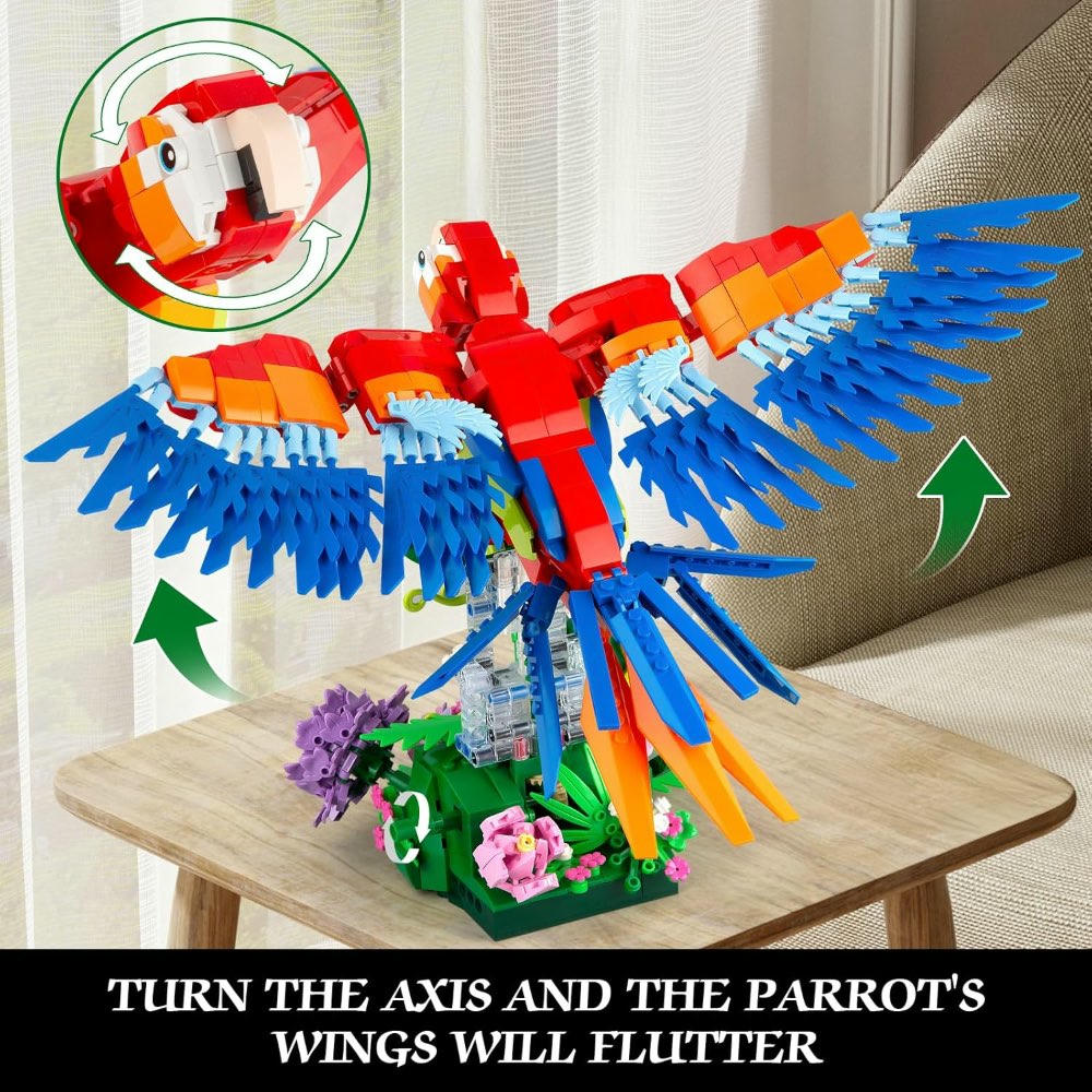 Juego de construcción Loro Floral, Parrot modelo MOC de arte en mesa con flores y loro, set 2 en 1 de animales y aves, idea de regalo para adultos y adolescentes a partir de 14 años (1176 piezas)