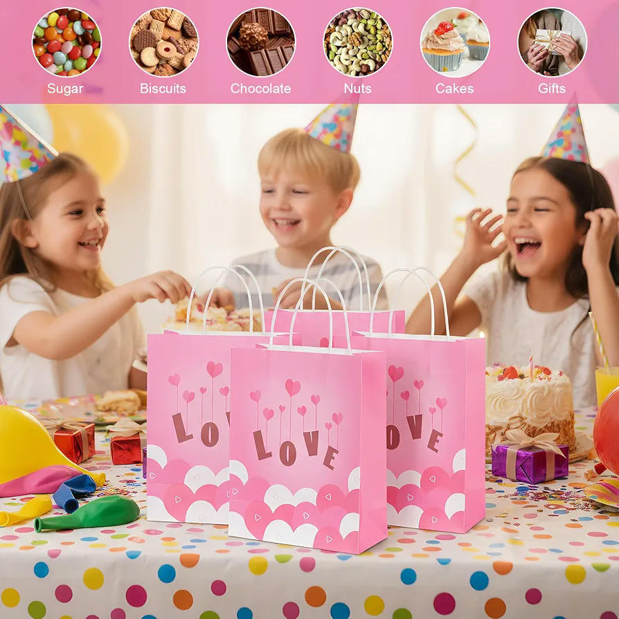 20 Piezas Bolsas de Regalo con Asas en 4 Patrones de Papel Kraft, 21x11x27 cm para Fiestas y Celebraciones (Multicolor)