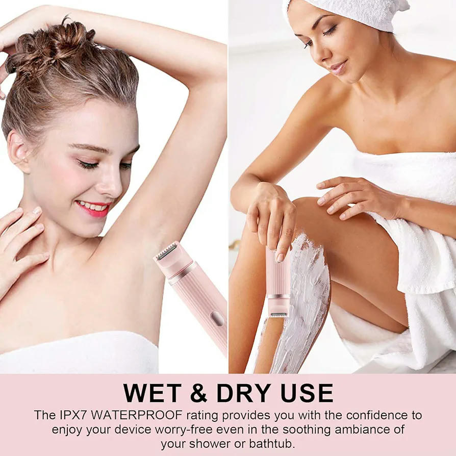 Afeitadora eléctrica 2 en 1 para mujer, doble cabezal, afeitadora resistente al agua, depiladora inalámbrica para rostro, cuerpo y zona íntima (rosa)