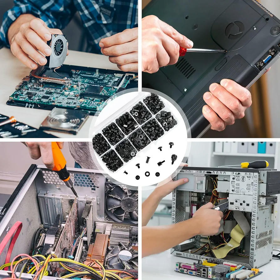 Kit de Tornillos para Ordenador, 420 Piezas, Juego de Tornillos para Laptop, 10 Tamaños, Tornillos de Acero al Carbono, Compatible con Placas Base y Computadoras (Negro)