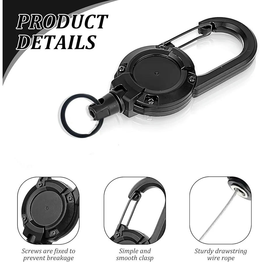 Carretes retráctiles para insignias, 5 llaveros con cable de acero de 60 cm, soportes duraderos para llaves y credenciales