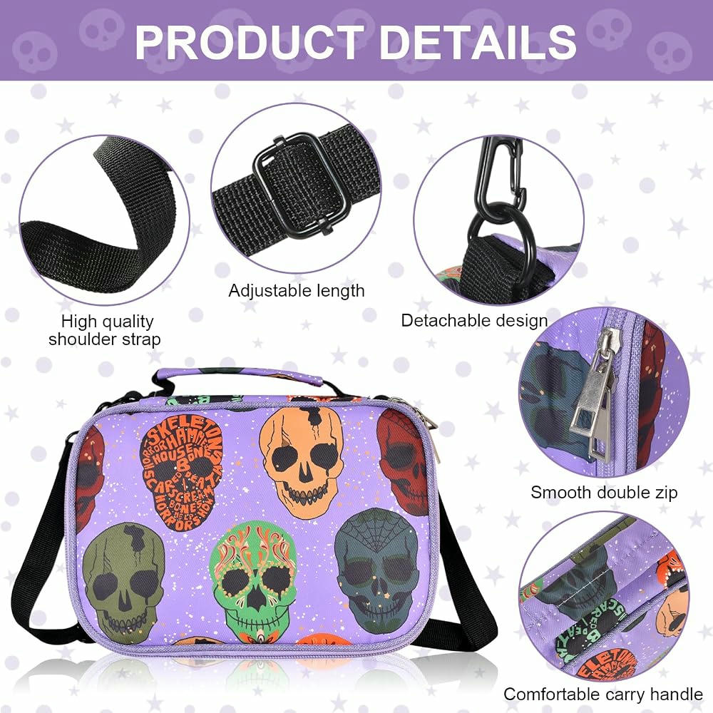 Estuche de lápices para niñas, 72 ranuras, diseño de calaveras, gran capacidad y soporte para bolígrafos (Lila)