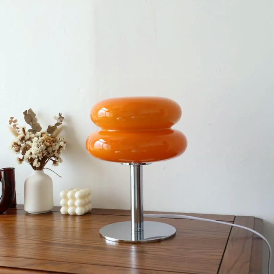 Lámpara de mesa Vintage de cristal, iluminación decorativa de diseño retro, luz cálida para dormitorio y sala de estar, base de hierro, incluye bombilla G9 (Color Naranja)