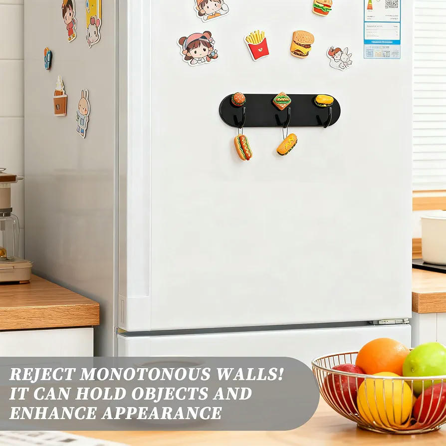 Paquete de 2 Ganchos Magnéticos para Llaves, Autoadhesivos y Sin Taladro, Ideal para Refrigerador y Cocina (Negro)