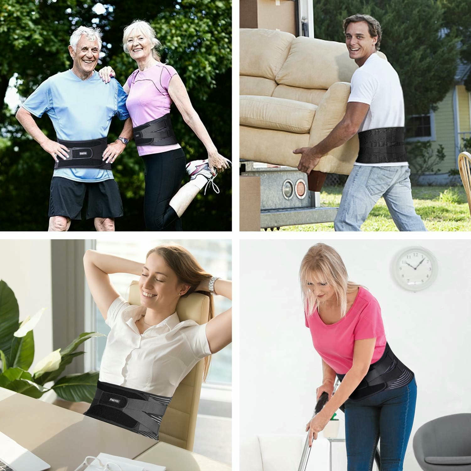 Faja lumbar unisex con 6 varillas de soporte, cinturón lumbar ajustable y transpirable para trabajo, talla XL (cintura: 45.3''-55.1'')