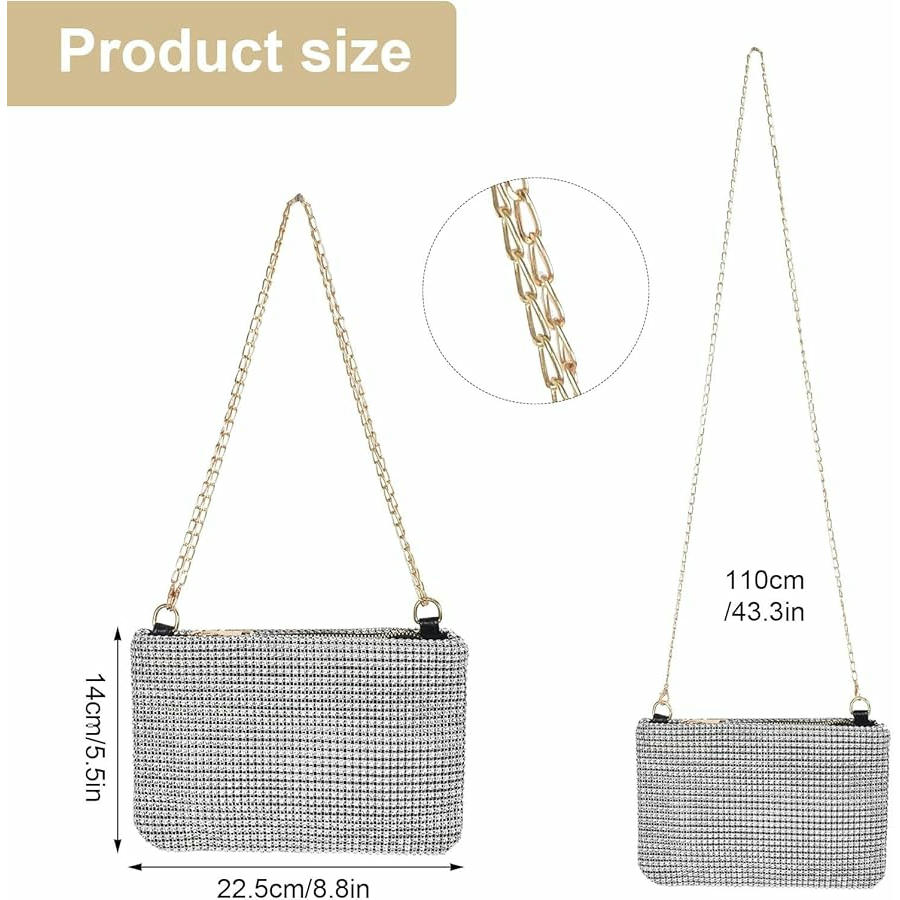 Bossa de Mà Brillant per Dona, Clutch de Nit en Plata, Bossa d'Espatlla i de Cadena, Ideal per Bodes i Esdeveniments, Disseny Modern