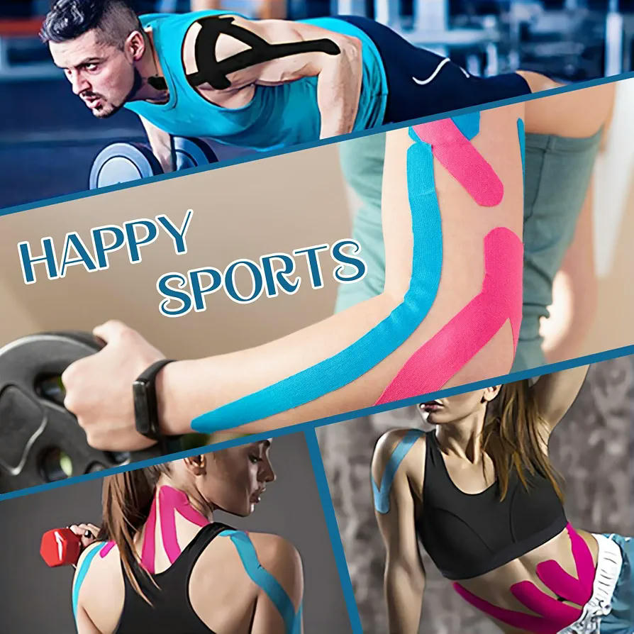 4 Rollos de Vendaje Deportivo con 40 Piezas de Cinta de Kinesiología Impermeable y Elástica para Soporte Muscular (Multicolor)