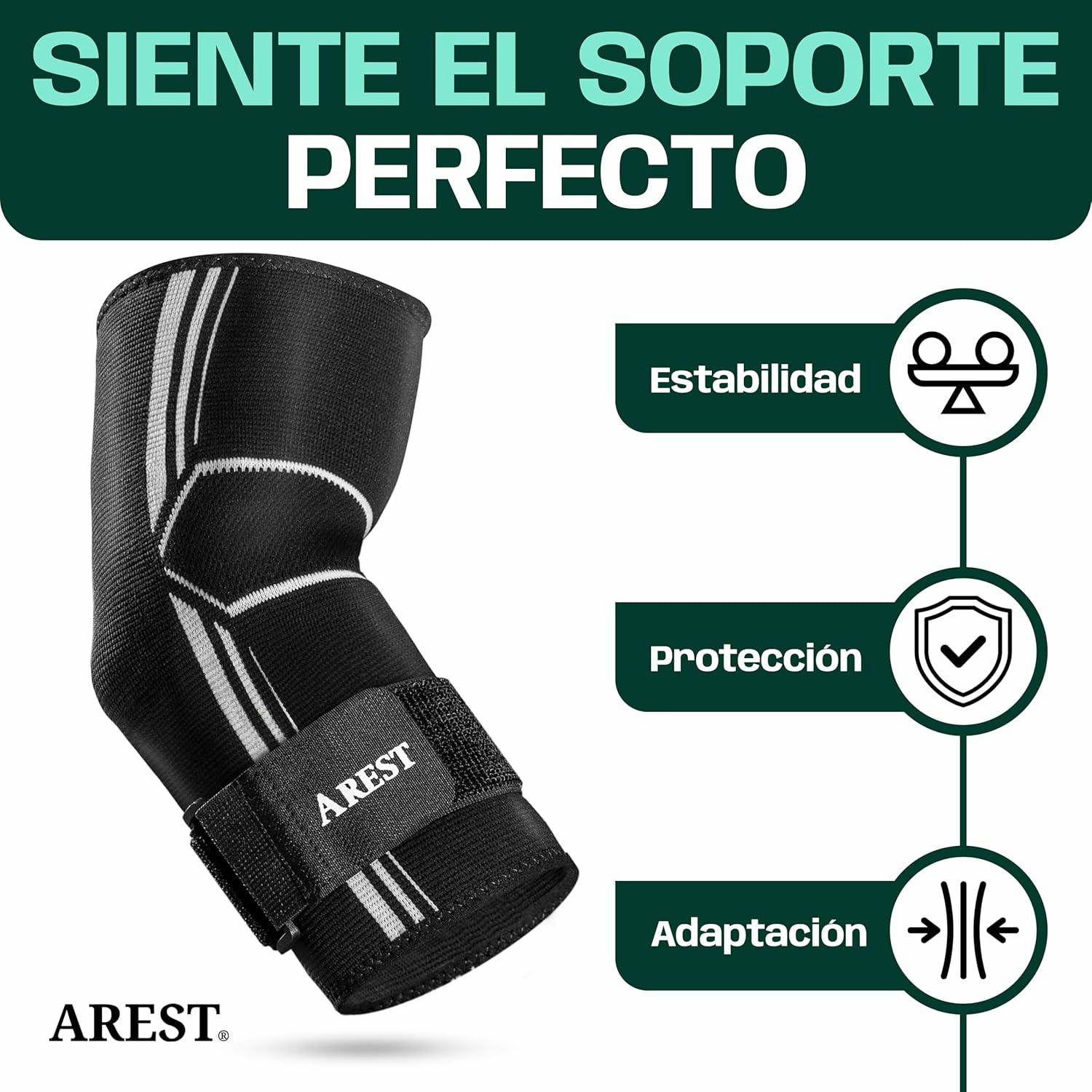 AREST Codera Deportiva con Cinta de Compresión - Codera de Compresión para Gym, Actividades Físicas - Codera Ajustable para Hombre y Mujer (M)