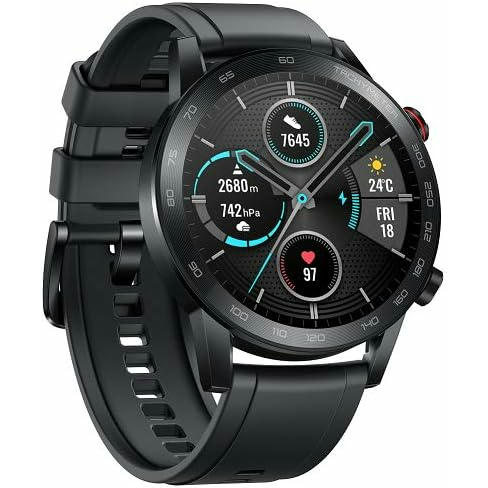 Honor MagicWatch 2 46 mm Smart Watch, con monitor de ritmo cardíaco y estrés, modos de ejercicio, aplicación para correr y altavoz y micrófono integrados, color negro/carbón