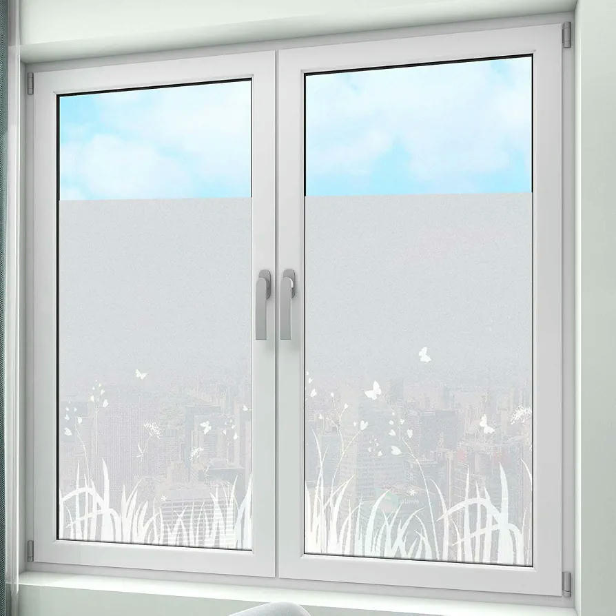 Película de Privacidad para Ventana Diseño Floral 45x300cm, Estática y Opaca, Protección UV y Reutilizable