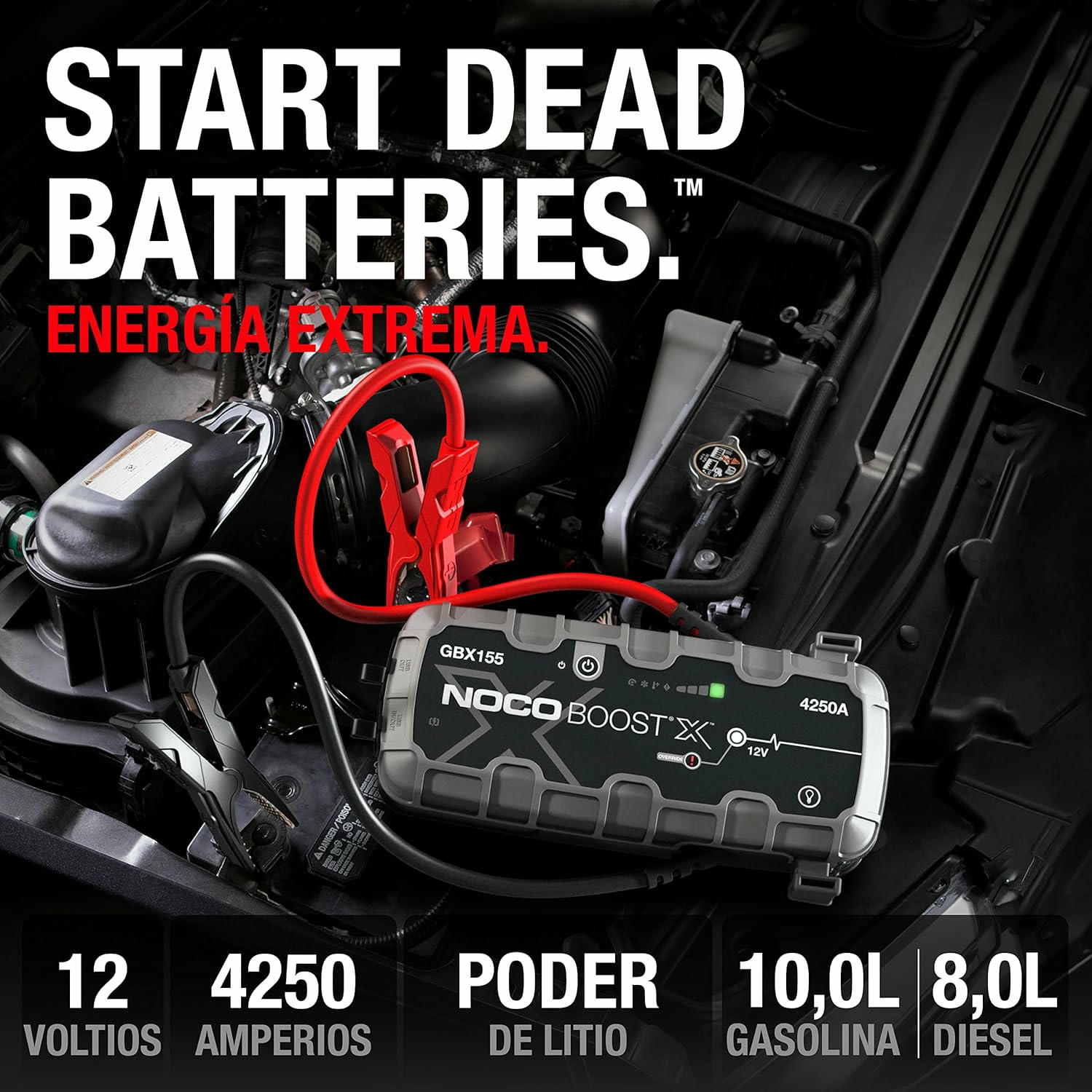 NOCO Boost X GBX155, Arrancador de Batería de Coche 4250A, Booster de Bateria Portátil y Cables de Arranque Profesionales para Motores de Gasolina de hasta 10,0 litros y Diésel de 8,0 litros