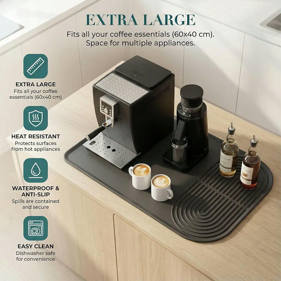 Alfombrilla de Silicona Antideslizante para Cafetera 60x40cm, Ideal para la Cocina y el Baño