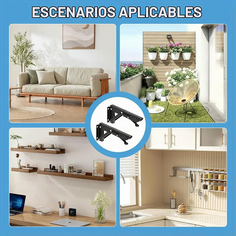 Soporte Estante Plegable de Acero Inoxidable con Bisagras, 200mm, 100 kg, Ahorra Espacio, Diseño Práctico